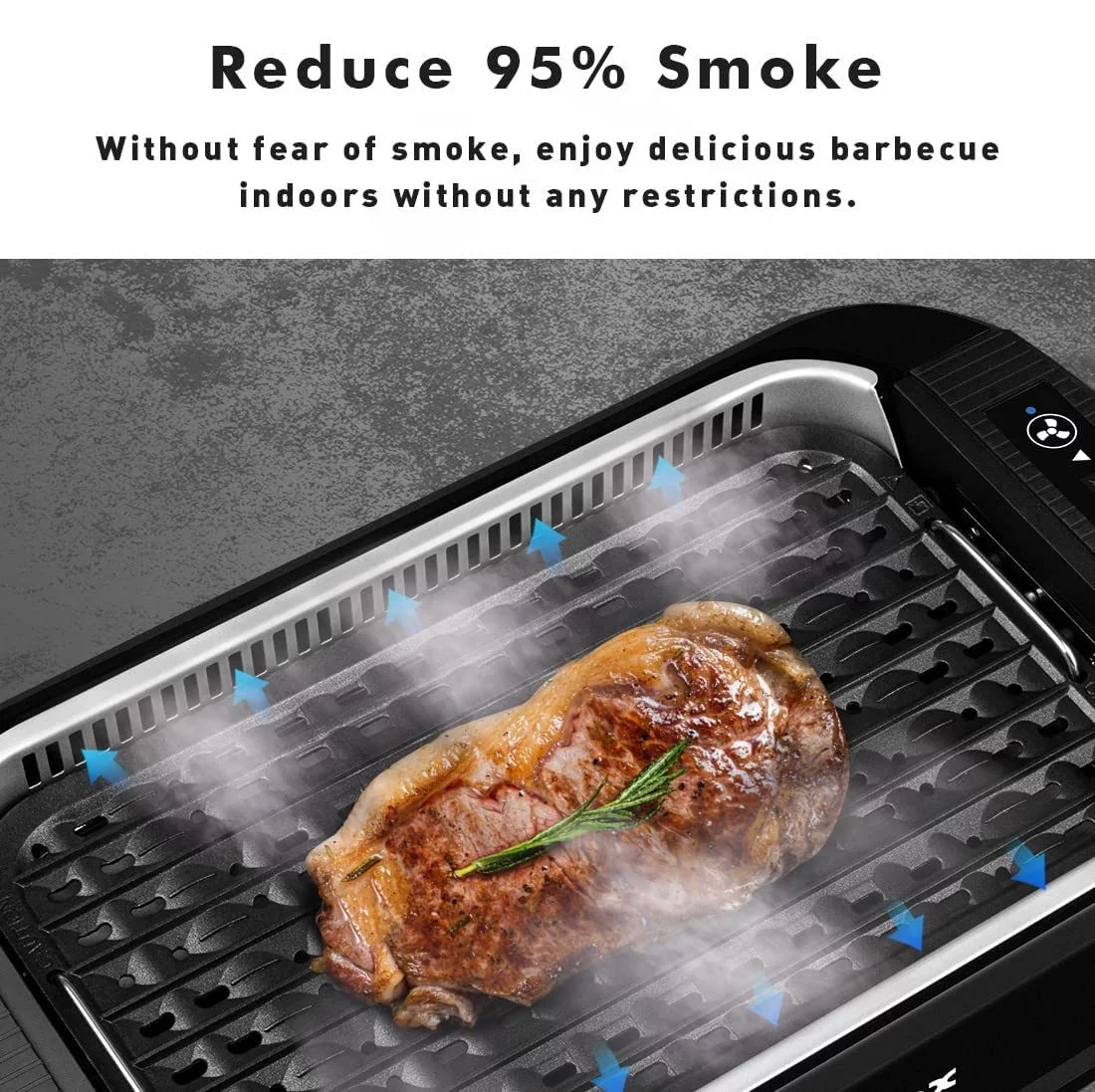CUSIMAX Electric Smokeless Indoor Grill, Portable Korean BBQ Grill with LED Smart Display & Tempered Glass Lid, Non-stick Removable Grill Plate, Dishwasher Safe, Black