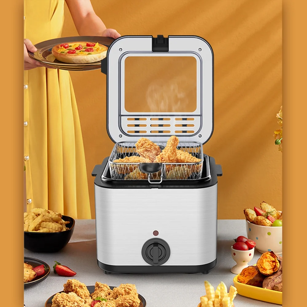 1000W Electric Fryer 2.5L - Stainless Steel Multi-Function Household Small Fryer for Kebabs and French Fries