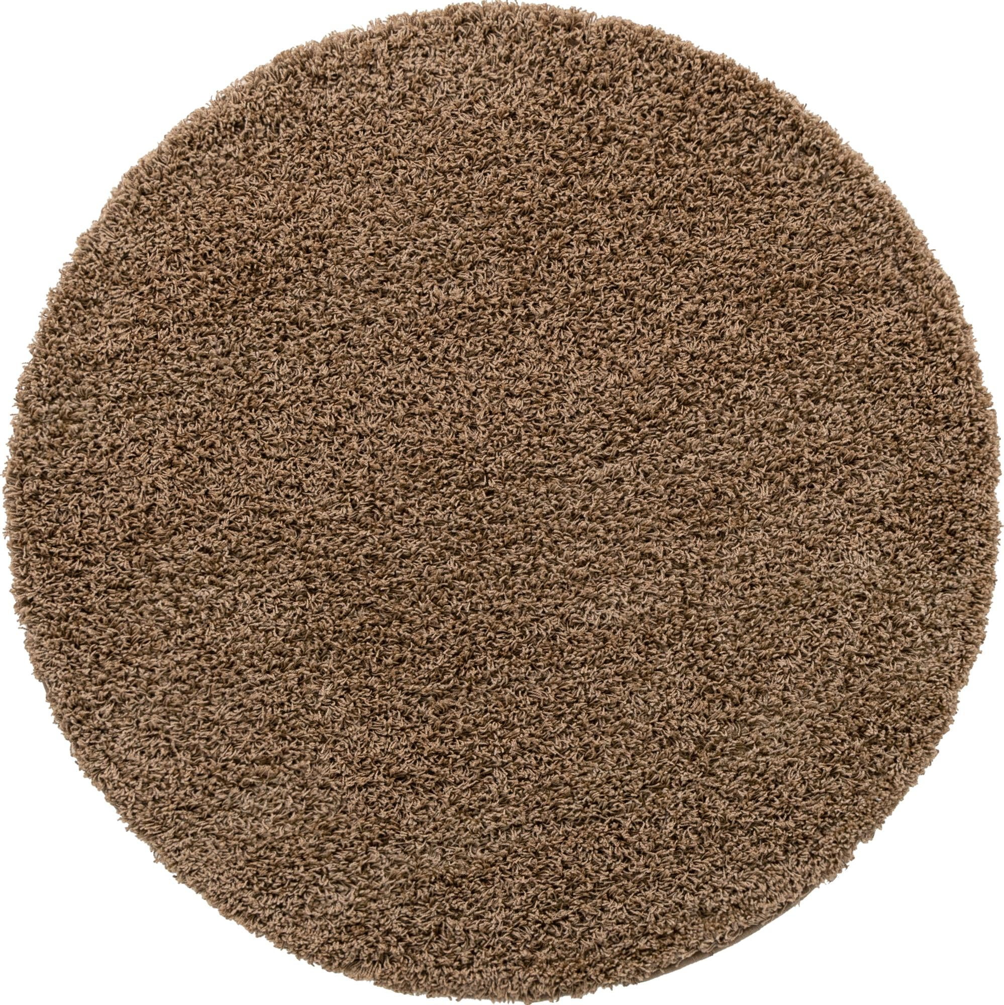 Rugs.com Solid Shag Collection Rug – 5 Ft Round Sandy Brown Shag Rug Perfect For Kitchens, Dining Rooms