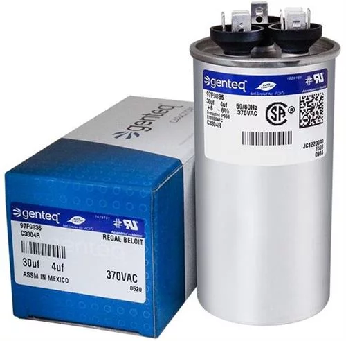 30/4 uF MFD x 370 VAC Dual Round Genteq / GE Industrial Replacement Capacitor # C3304R  /  97F9836