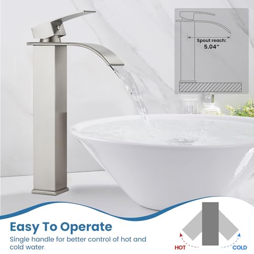 Airuida Brushed Gold Tall Waterfall Bathroom Vessel Sink Faucet Modern Bathroom Vanity Faucet Single Handle Single Hole Farmhouse Bar Mixer Tap Washbasin Faucet Deck Mount