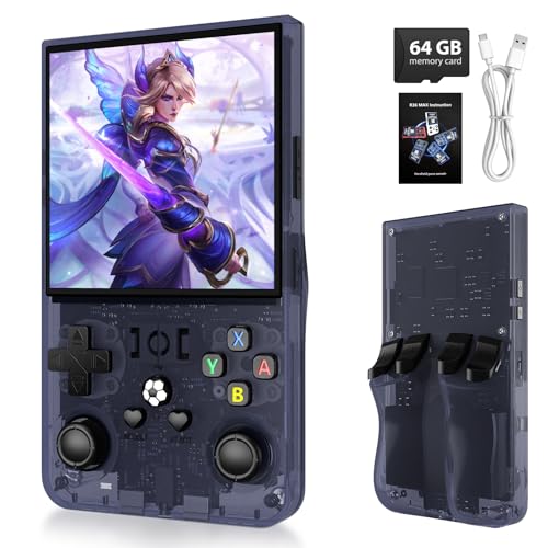 R36MAX Handheld Retro Game Console,Retro Video Game Console Built-in Games,4.0 inch IPS Screen,Linux System with Professional Gaming Chip,4000mAh Rechargeable Battery(Transparent Gray)