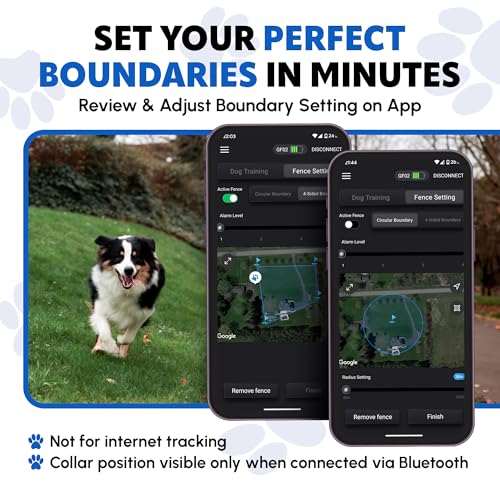 Upgrated GF02 Plus - Customizable GPS Dog Fence with Remote Training, No Subscription Required, Set Up Boundary in 1 Minute with App, Waterproof GPS Dog Collar System, Long Battery Life