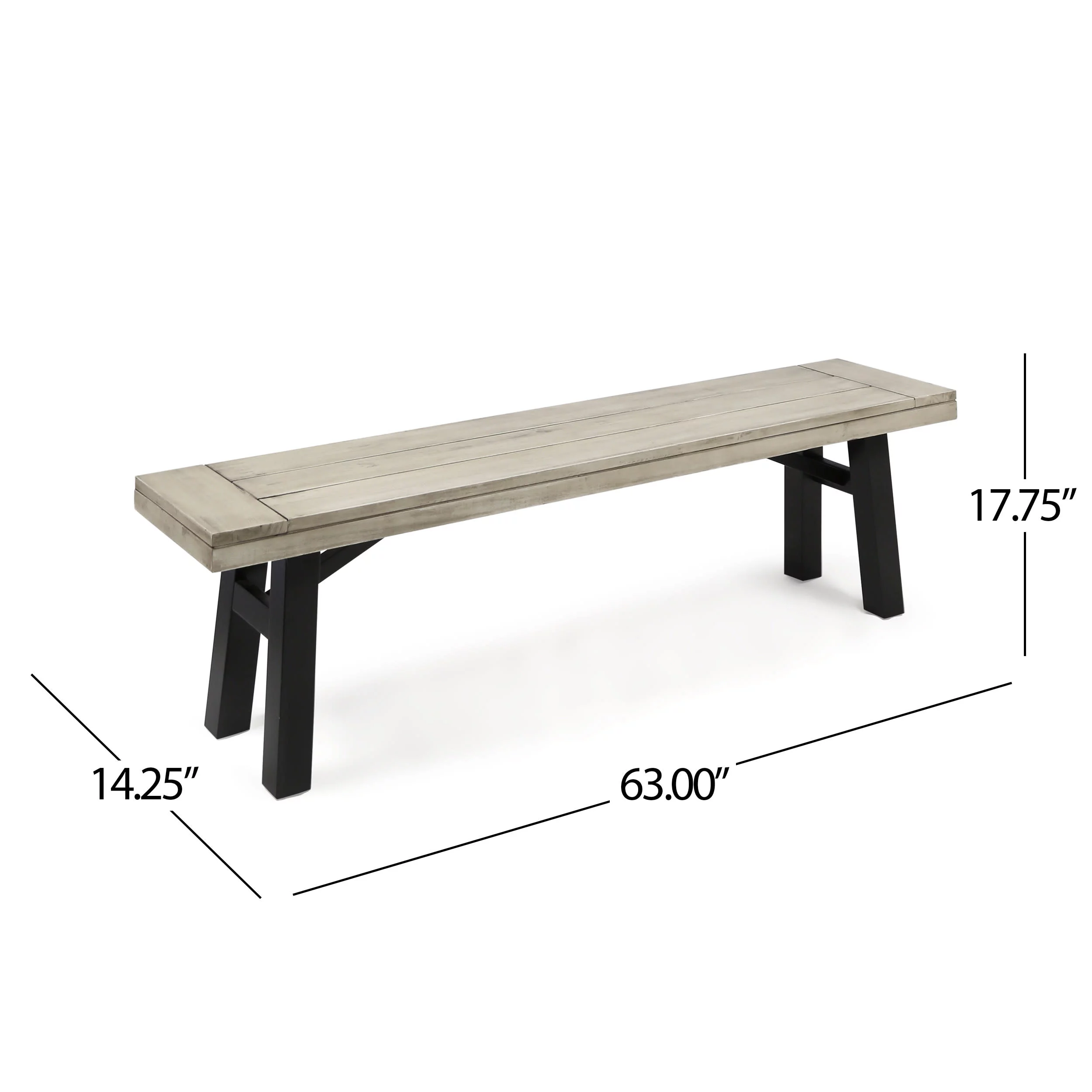 Bettinger Acacia Wood Outdoor Dining Benches, Set of 2, Light Gray Wash and Black