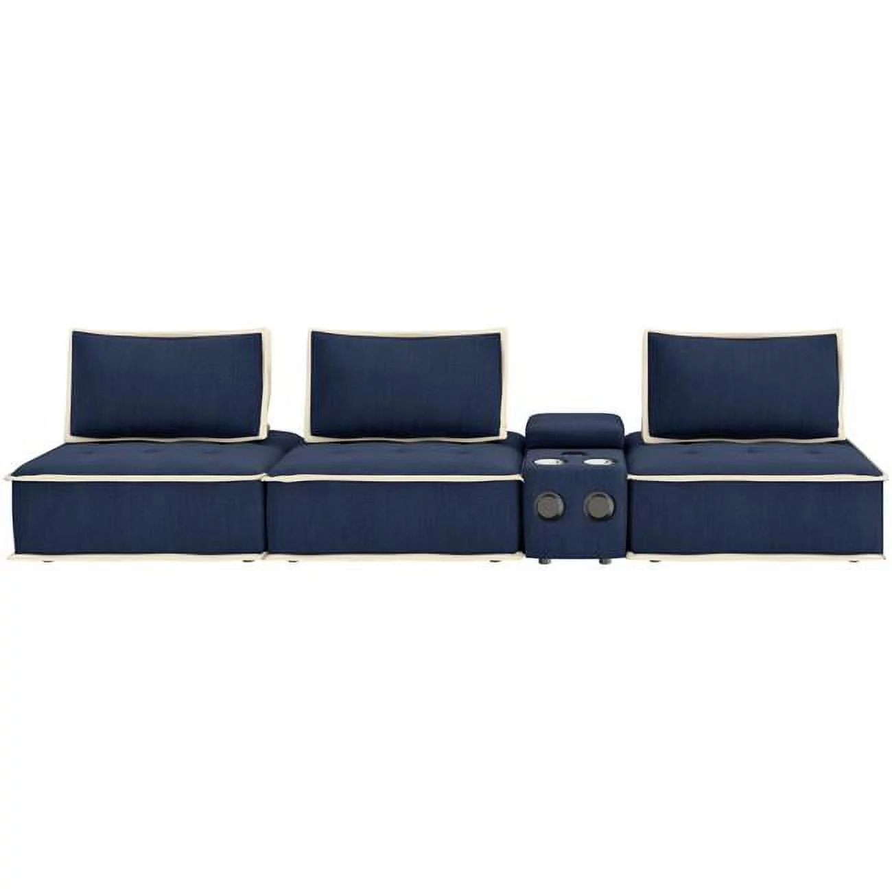 Pixie 4Pc Sectional Module Sofa/Speaker Console USB Storage/Blue/Cream Fabric