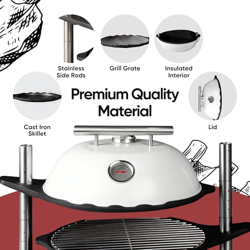 Bola Grill Master | Completely Adjustable & Rotatable Tabletop-Safe Charcoal BBQ Grill (Sea Salt White)