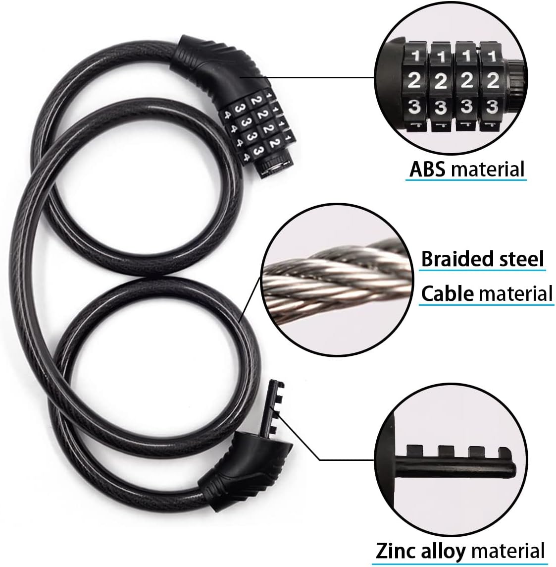 Bike Lock Cable, 4 Digit 3 Feet Long Bike Lock Combination, Resettable Anti Theft Bicycle Lock for Electric Scooter