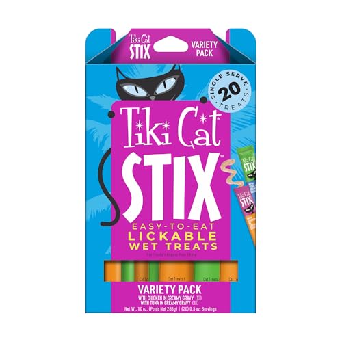 Tiki Cat Stix Mousse Treats, Variety Mega Jar, Single Serve Indulgent Lickable Treat or Dry Food Topper, 50 Count, 25 oz. (0.5 oz./Stick)