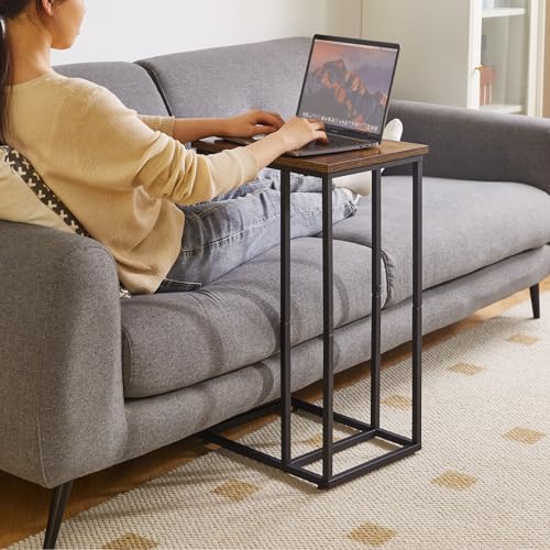 Side Table Small End Table C Shaped, Slide Under Laptop Desk for Couch, Living Room Side Table Set of 2, TV Trays for Eating on Couch, Faux Marble+Black YD-TM051B-2