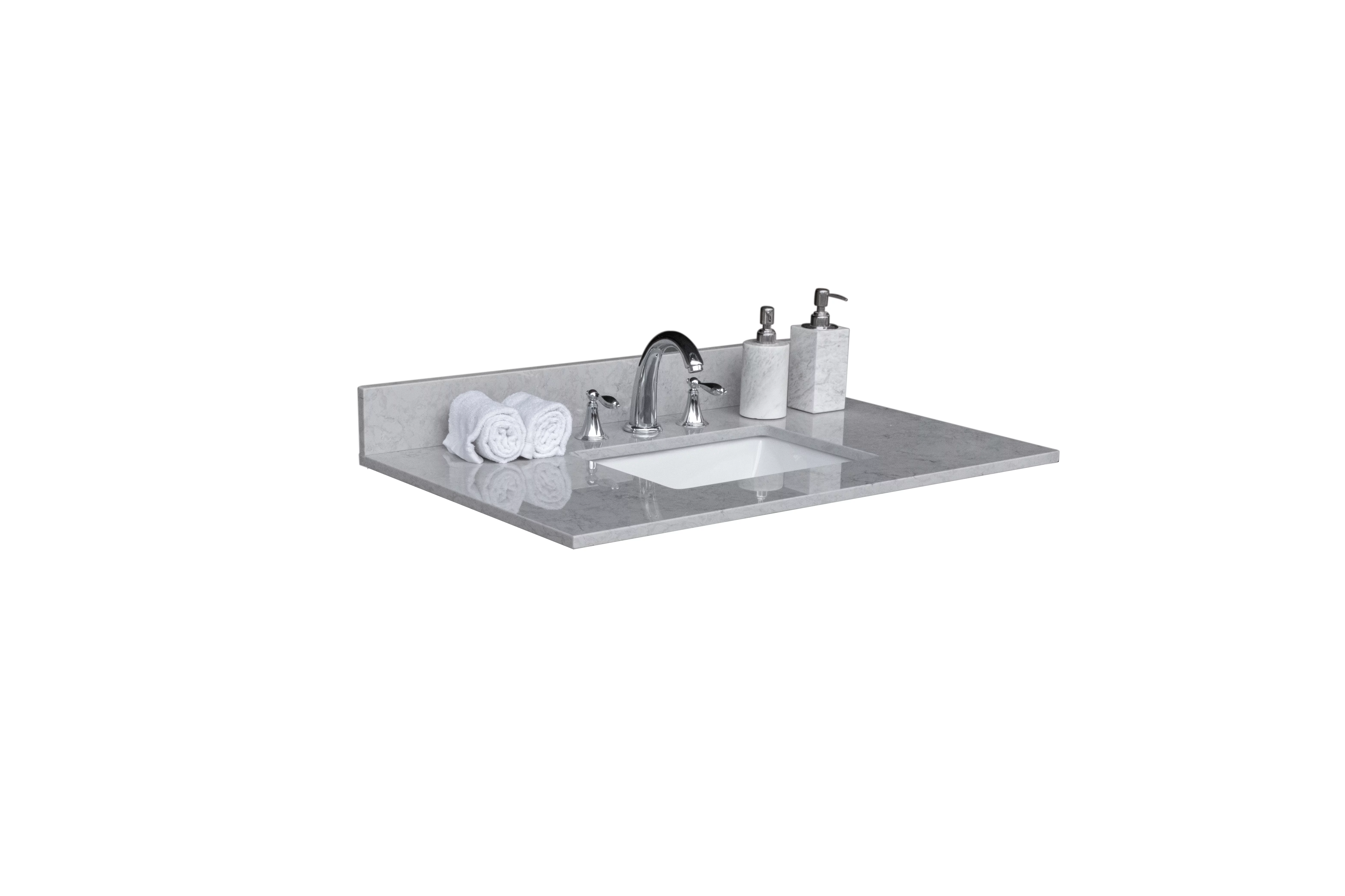 Montary Company 37in Bathroom Cararra Grey Engineered Stone Vanity Top with Ceramic Sink