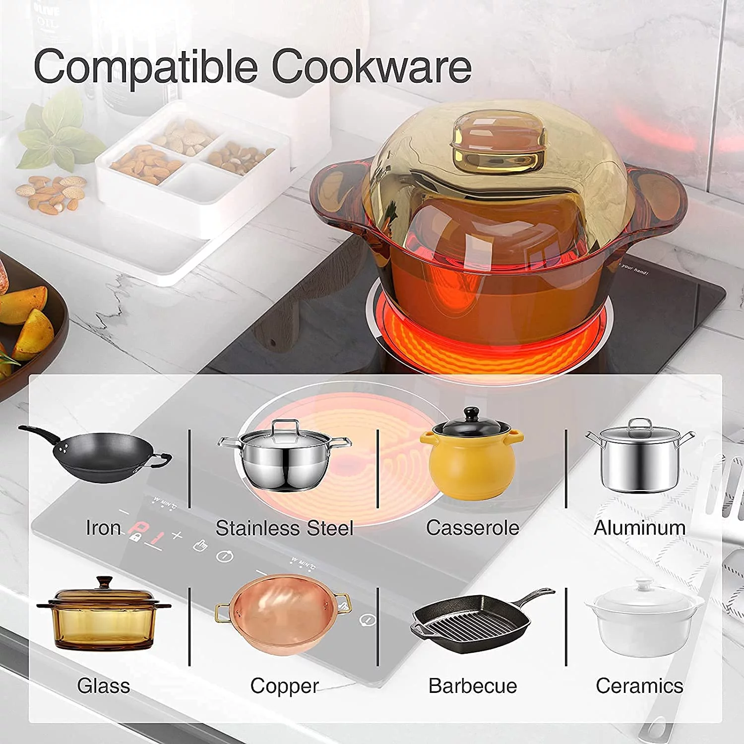 VBGK Electric Ceramic Cooktop, 12 Inch Built-in Radiant Electric Stove Top, 110V Ceramic Electric Stove with 2 Burners, 9 Heating Level, Timer & Kid Safety Lock, Sensor Touch Control