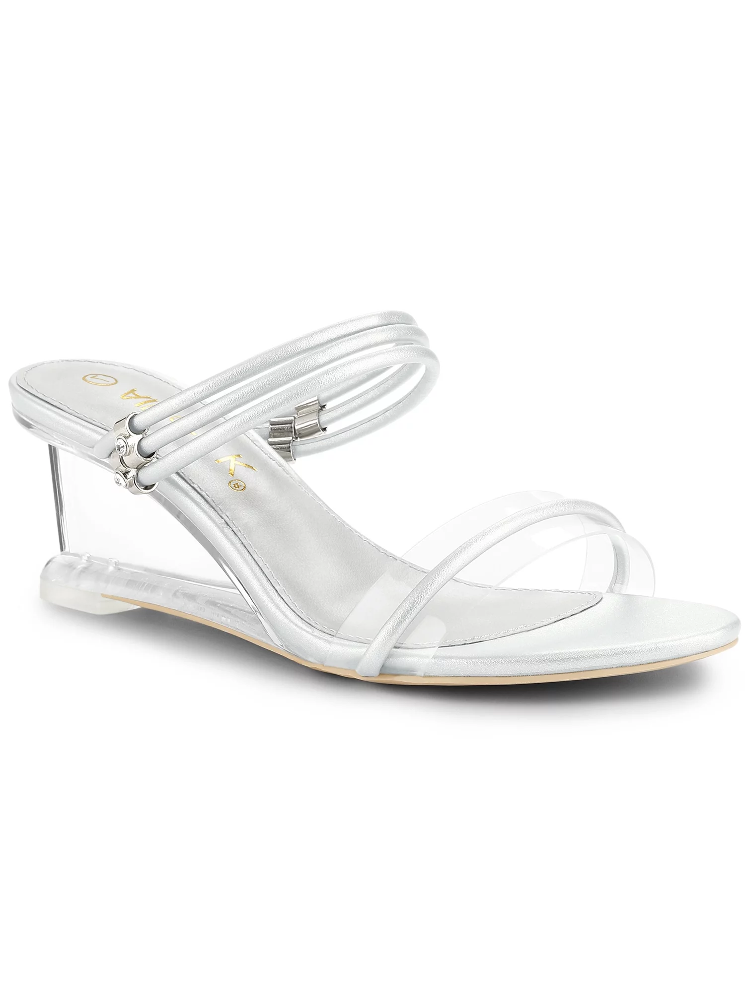 Allegra K Women's Slip on Clear Glass Heel Wedge Sandals