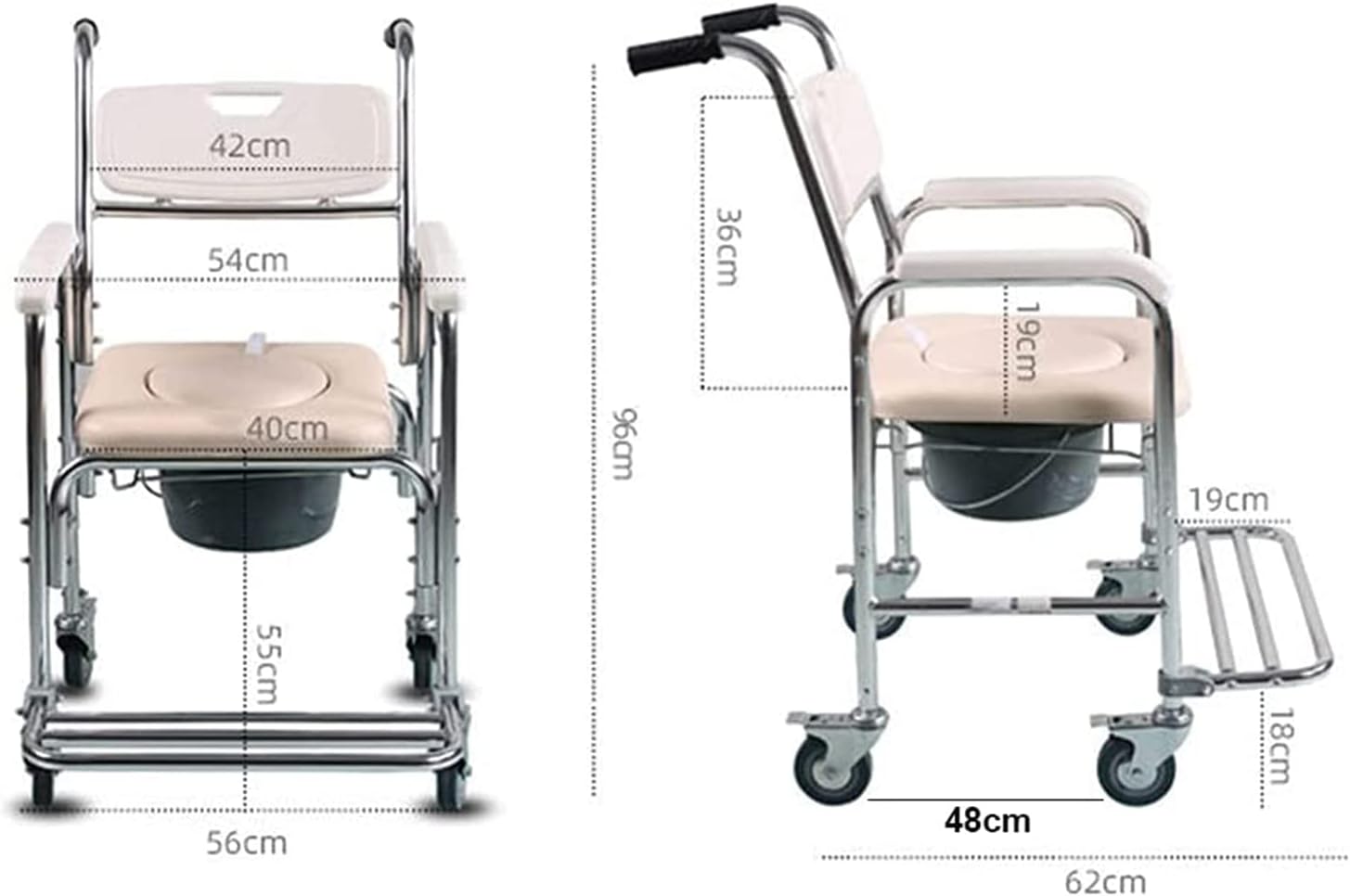 KOHARA Shower Commode Chair with Wheels, 3 in 1 Shower Wheelchair for Toilet with Anti Skid Arms 4 Locking Casters Detachable Bucket Shower Chair for Elder Disabled Nursing U (O)