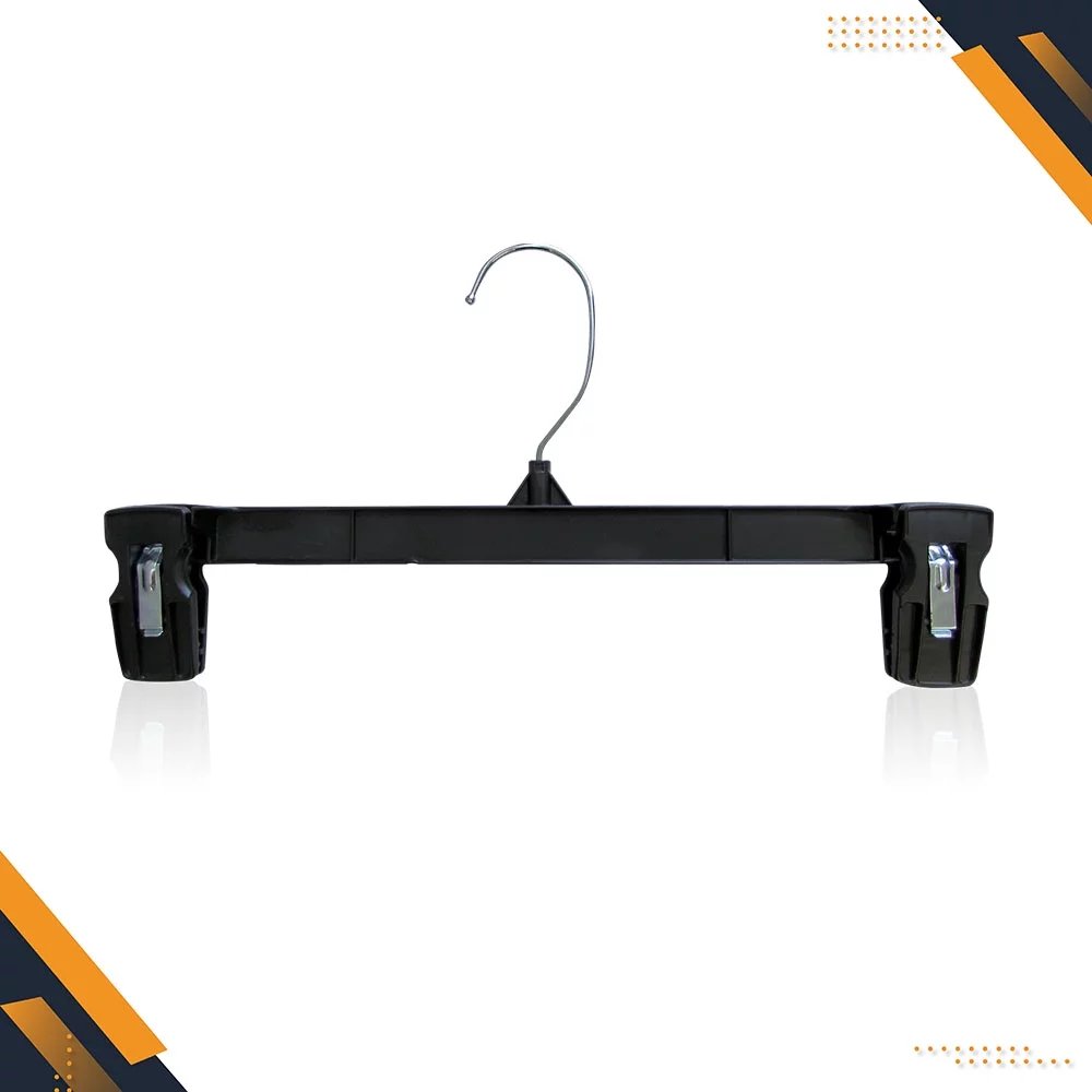 Hanger Central Recycled Black Heavy Duty Plastic Pants & Skirt Bottom Hangers with Padded Pinch Clips and Polished Metal Swivel Hooks, 14 Inch, 50 Pack