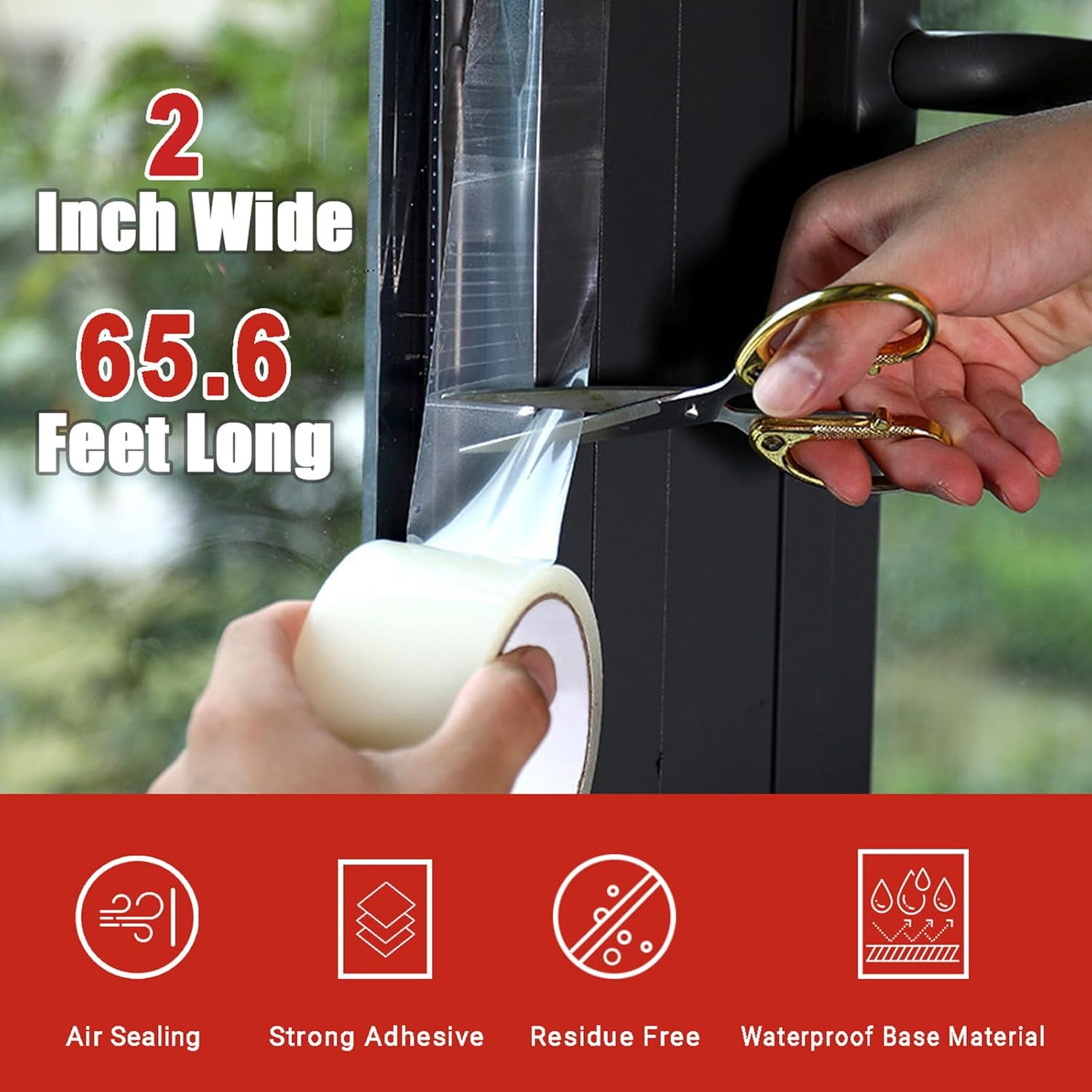 Transparent Window Weather Stripping Tape, 2-Inch x 65.6FT, Window Air Conditioner Insulation Tape, No Mess Winter AC Window Seal Kit, No Cold Drafts - Dstorelhp