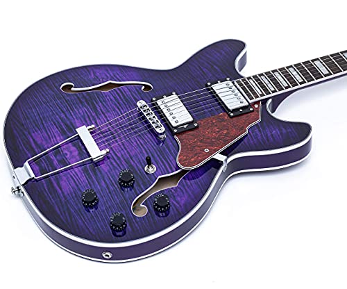 GROTE Jazz Electric Guitar Semi-Hollow Body Trapeze Tailpiece Bridge Guitar Gig Bag (Black)