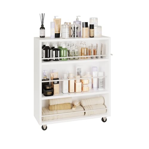 Slim Storage Cart,4-Tier Kitchen Rolling Cart on Wheels,7.9”W Slim Storage Cart with Handle for Laundry Narrow Places Bathroom Small Corner