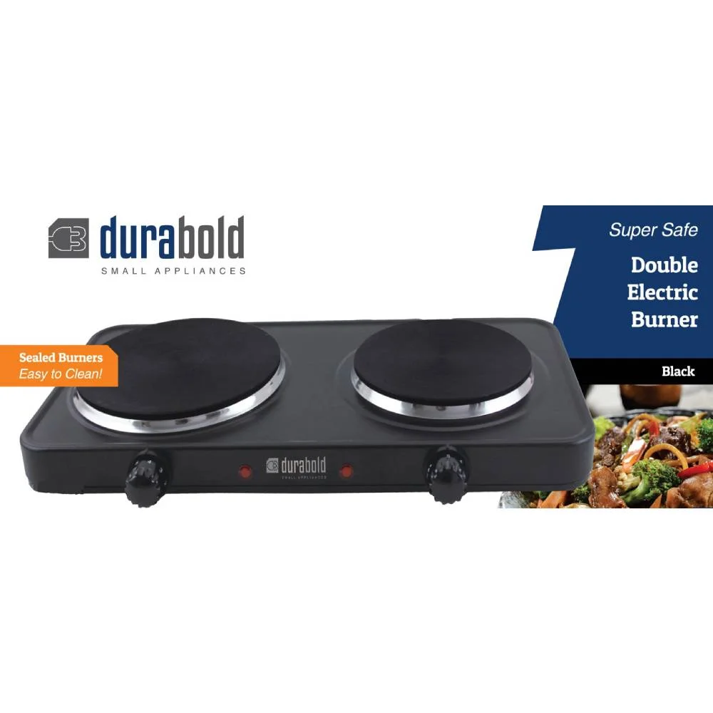 Durabold Electric Double Burner Sealed 1000W 7000W Cast Iron Hot Plate Black, 2 Pack