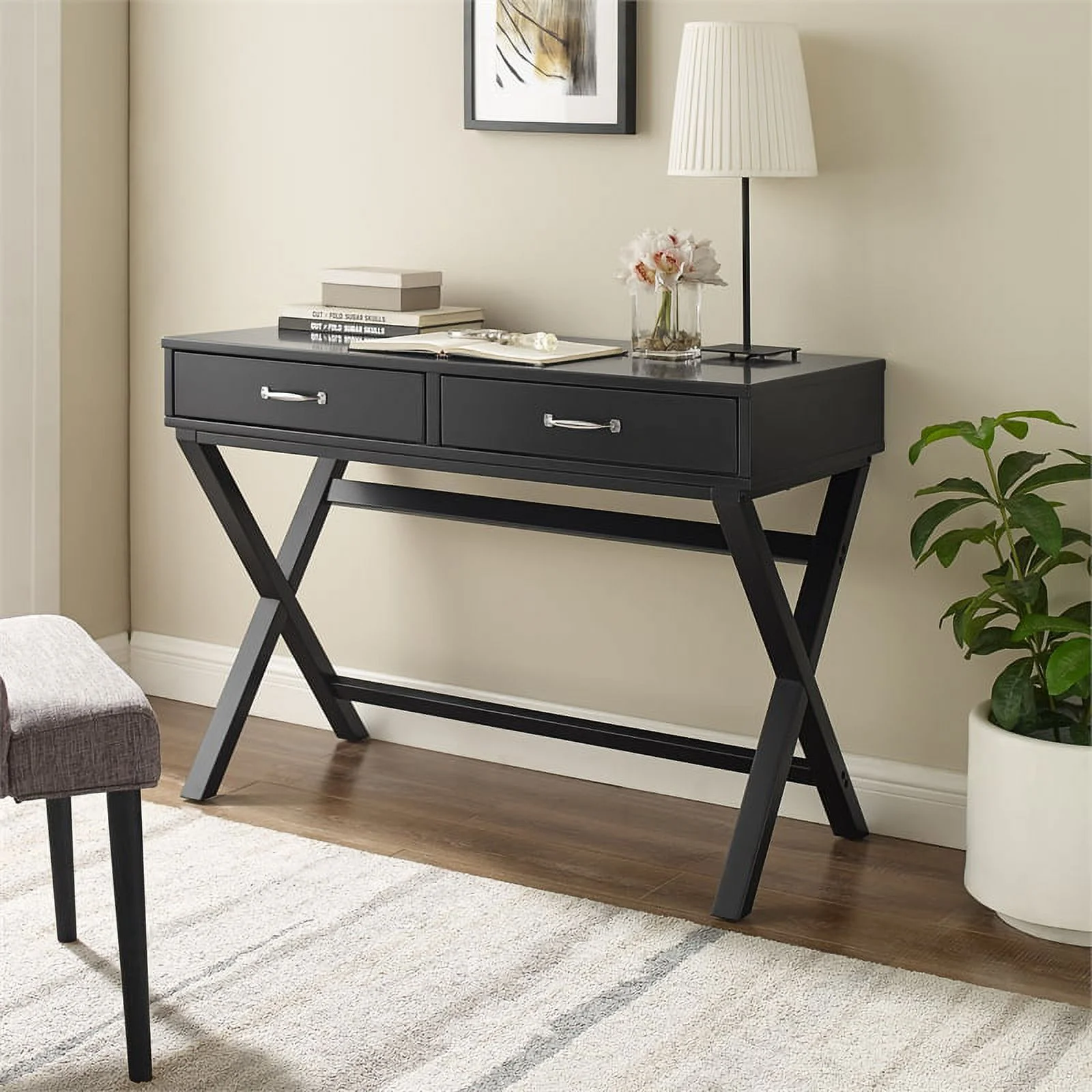 UrbanPro Transitional 2-Drawer Home Office Wood Desk in Black