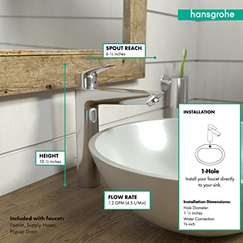 hansgrohe Logis Modern Low Flow Water Saving 1-Handle 1 10-inch Tall Bathroom Sink Faucet in Chrome, 71090001