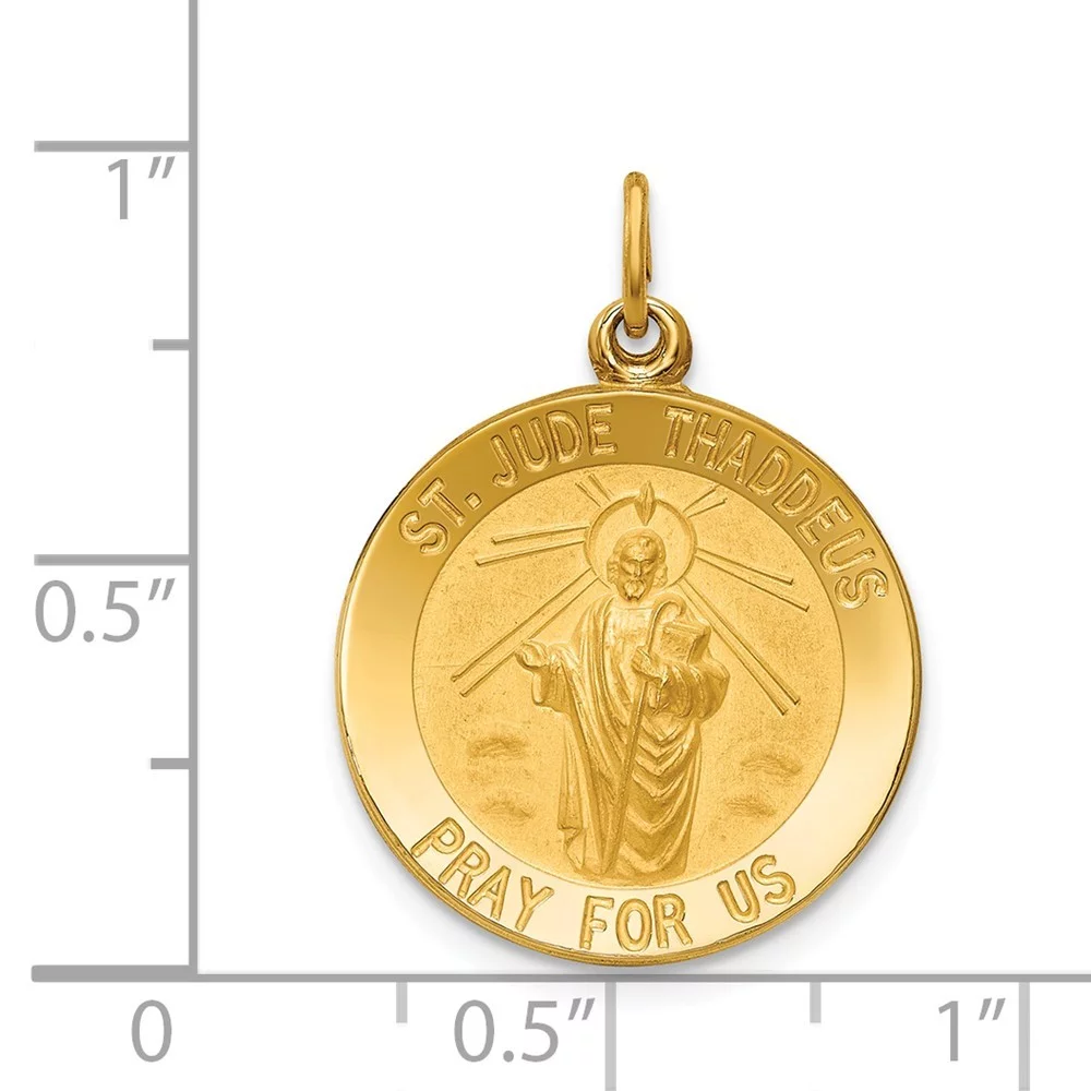 14k Engravable Gold Solid Polished Satin Small Round St. Jude Thaddeus Medal Pendant Necklace Measures 25x18mm Wide Jewe