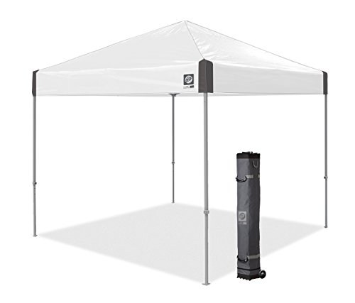 E-Z UP Ambassador Instant Pop Up Canopy Tent, 10' x 10', Roller Bag and 4 Piece Spike Set, Slate White