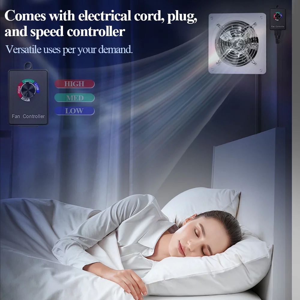 WiseWater 6” Exhaust Fan, Wall Mounted Ventilator Extractor Fan with Speed Controller, 353 CFM Blower Fan for Bathroom, Garage, Attic, Kitchen, Greenhouse, Shed(White)