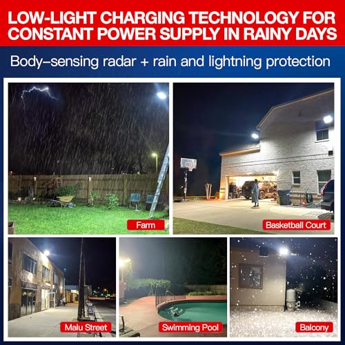 Solar Street Lights Outdoor Waterproof, 80000LM, Dusk to Dawn Solar with Motion Sensor and Remote Control, LED Flood Light, Luces solares para exteriores, Suitable for courtyards, Garage.