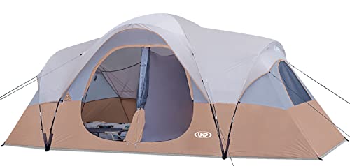 UNP Camping Tent 10-Person-Family Tents, Parties, Music Festival Tent, Big, Easy Up, 5 Large Mesh Windows, Double Layer, 2 Room, Waterproof, Weather Resistant, 18ft x 9ft x78in