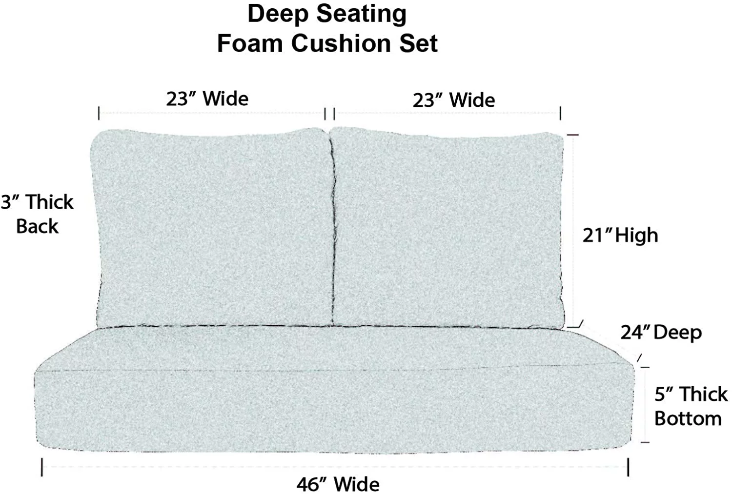 RSH Décor Indoor Outdoor Foam Back Deep Seating Loveseat Cushion Set, 46”x 26” x 5” Seat and 23” x 21” x 3