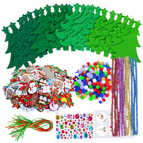 Winlyn 24 Sets Christmas Tree Ornaments Decorations Art Sets DIY Christmas Craft Kits Pine Tree Snowman Snowflake Penguin Foam Stickers Arts and Crafts for Kids Party Favors Home Classroom Activities