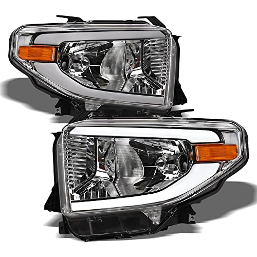 7422439652637 Compatible With 2014-2021 Toyota Tundra SR / SR5 / Limited/TRD PRO Switchback Sequential LED Strip Bar Black Housing Headlights With Amber Reflector