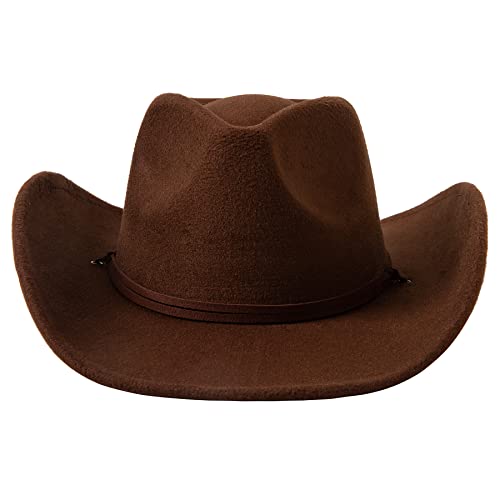 Lanzom Women Men Retro Felt Wide Brim Western Cowboy Cowgirl Hat Dress Up Hat with Wind Lanyard