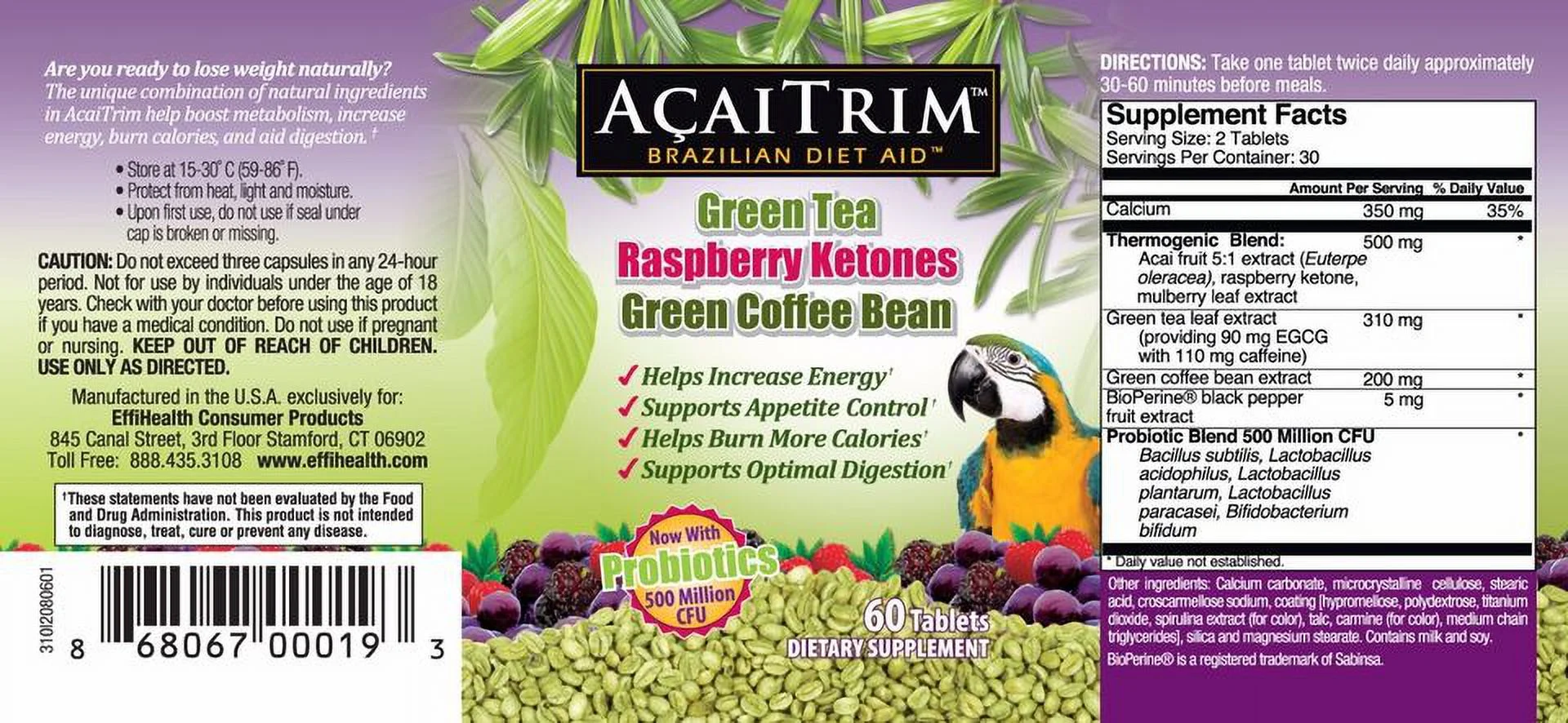 AcaiTrim - Weight Loss Pills - Acai Berry Tablets- 60 Tablets