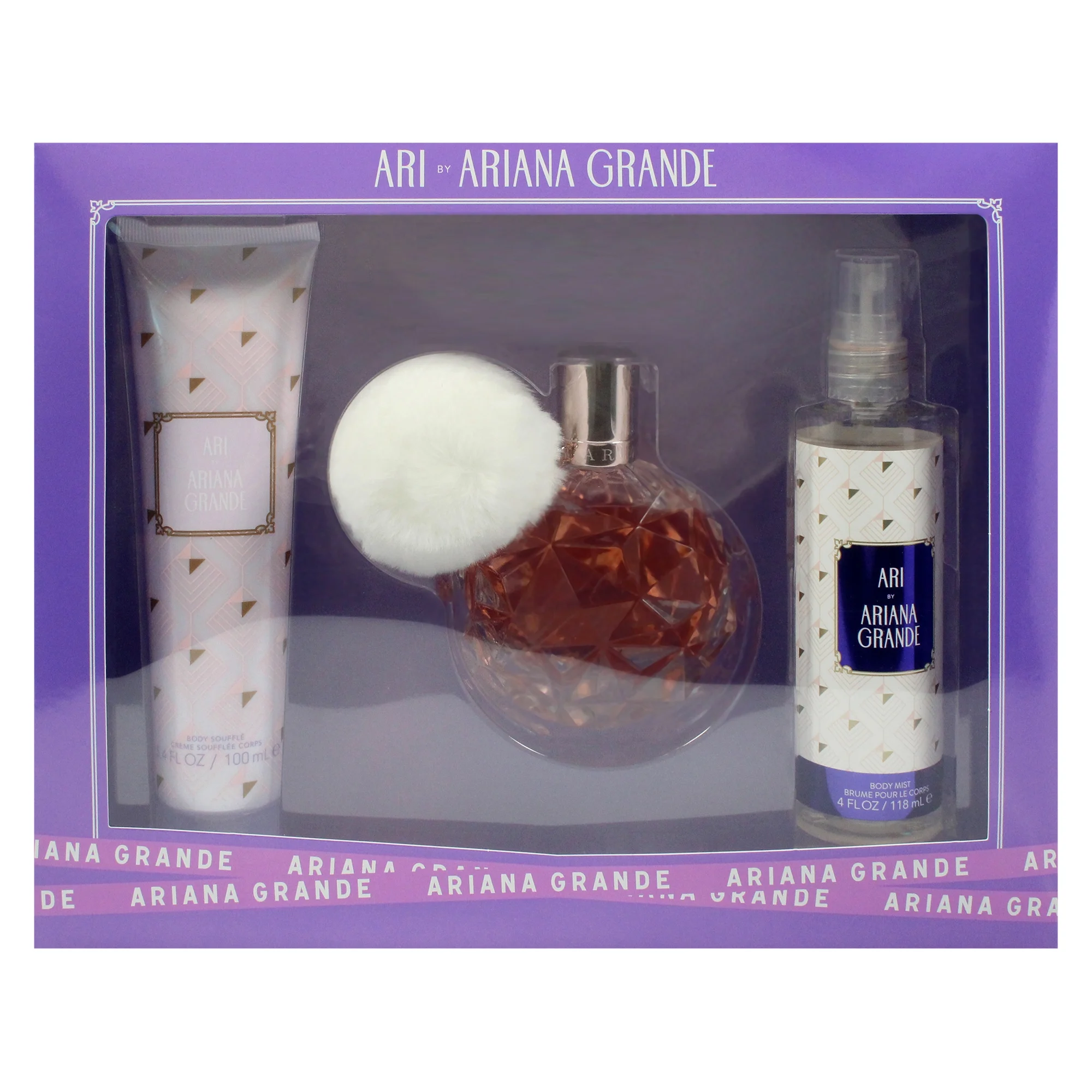 Ariana Grande Ari , 3 Pc Gift Set 3.4oz EDP Spray, 3.4oz Body Souffle, 4oz Body Mist