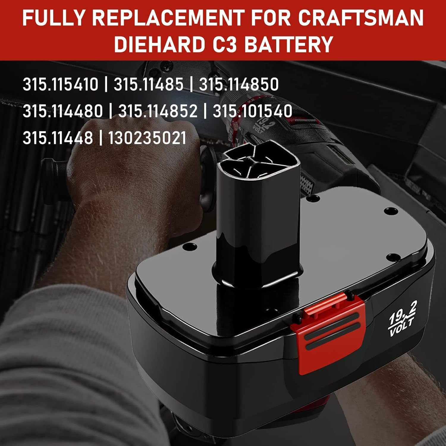 19.2V DieHard C3 Battery Ni-Mh Replacement for Craftsman 19.2 Volt Battery Compatible with Craftsman 19.2V 315.115410 315.11485 130279005 1323903 120235021 11375 11376 Cordless Drills
