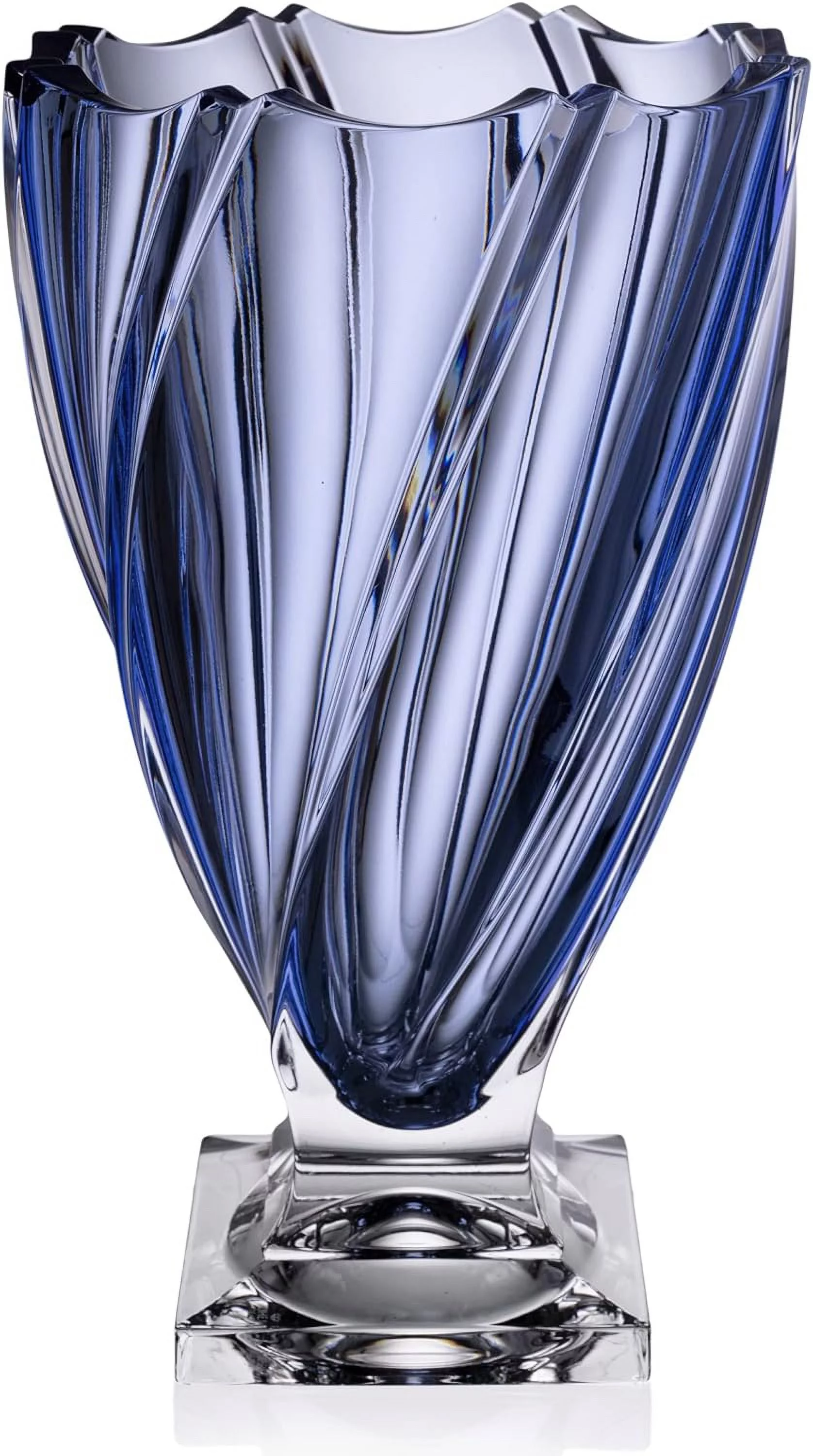 Bohemian Crystal Glass Vase 13''-Height Blue ''Ponti'' European Design Centerpiece Flower Vase Home Decor Wedding Birthday Housewarming Anniversary