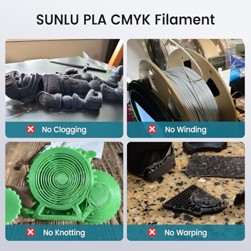 SUNLU 4kg PLA 3D Printer Filament Bundle, Neatly Wound PLA Filament 1.75mm ±0.02mm, Individually Vacuum Packed, 4kg in Total, 1kg per Spool, 4 Pack, 4000g, 4Black