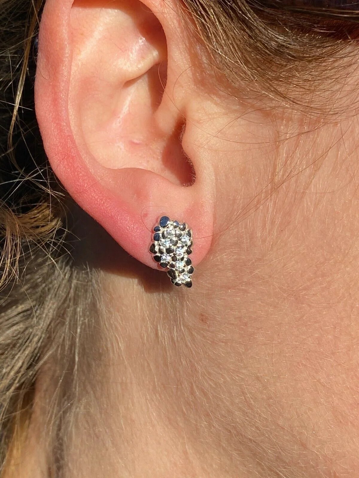 Mens HipHop Real Solid 925 Sterling Silver CZ Nugget Earrings Large Iced Studs