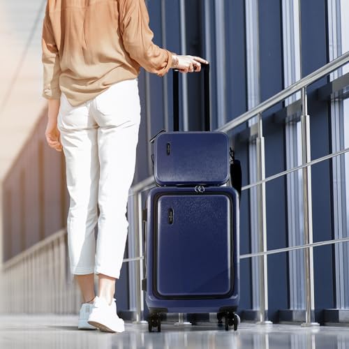 22 Inch Carry On Luggage 22x14x9 Airline Approved, Carry On Suitcase with Wheels, Hard-shell Carry-on Luggage, Durable Luggage Carry-On, Black Small Suitcase with Cosmetic Case