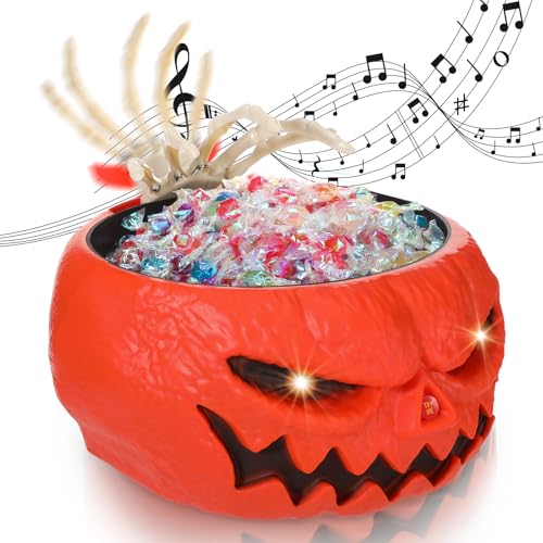 Chalyna Halloween Candy Bowl, Animated Pumpkin Candy Holder with Motion Activated Hand LED Red Eyes and Sound Spooky Decoration for Halloween Trick or Treaters Party Table Decor