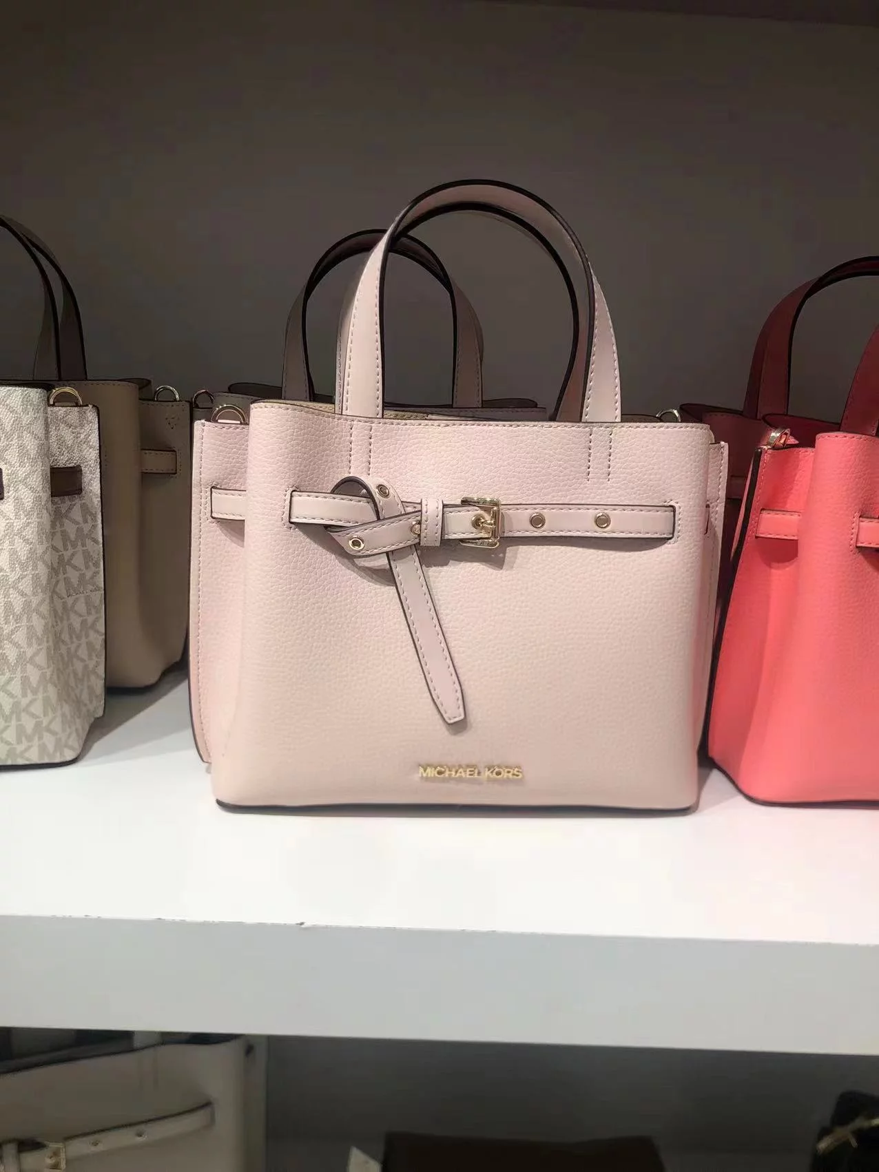 Michael Kors 35F0Gu5S5T Emilia Small Pebbled Leather Satchel In Powder Blush