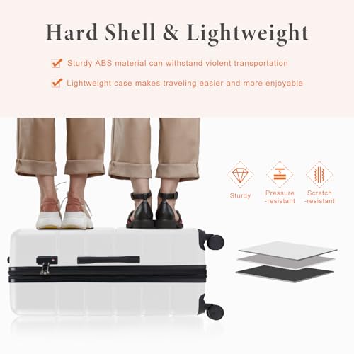 Sweetcrispy Carry on Luggage, Hard Shell ABS, Double Spinner Wheels Lightweight Suitcase TSA Lock, Navy Blue, 24 Inch