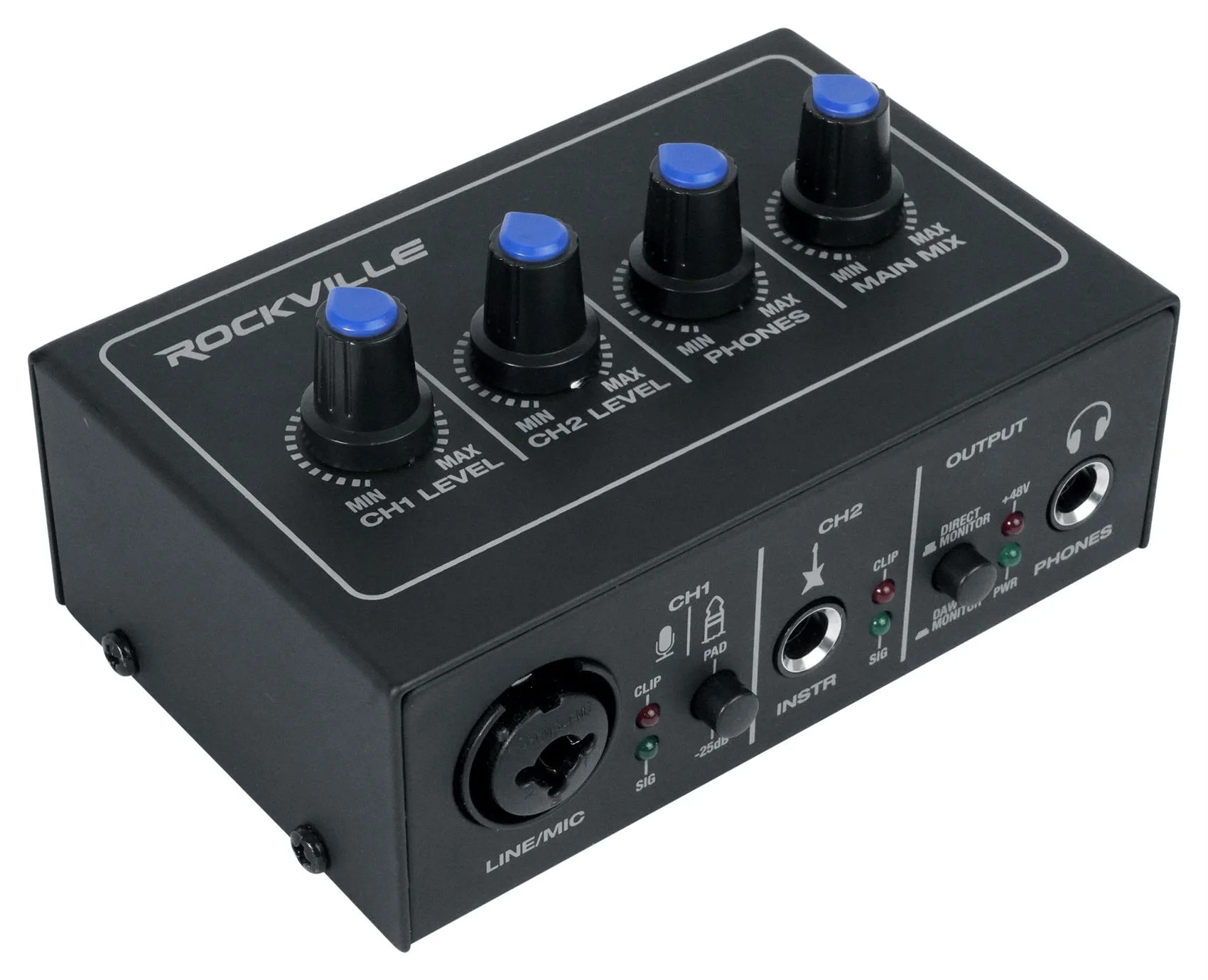 Rockville ROCK-U MINI 2x2 USB Computer Recording Interface 24 Bit 192Khz Home Studio