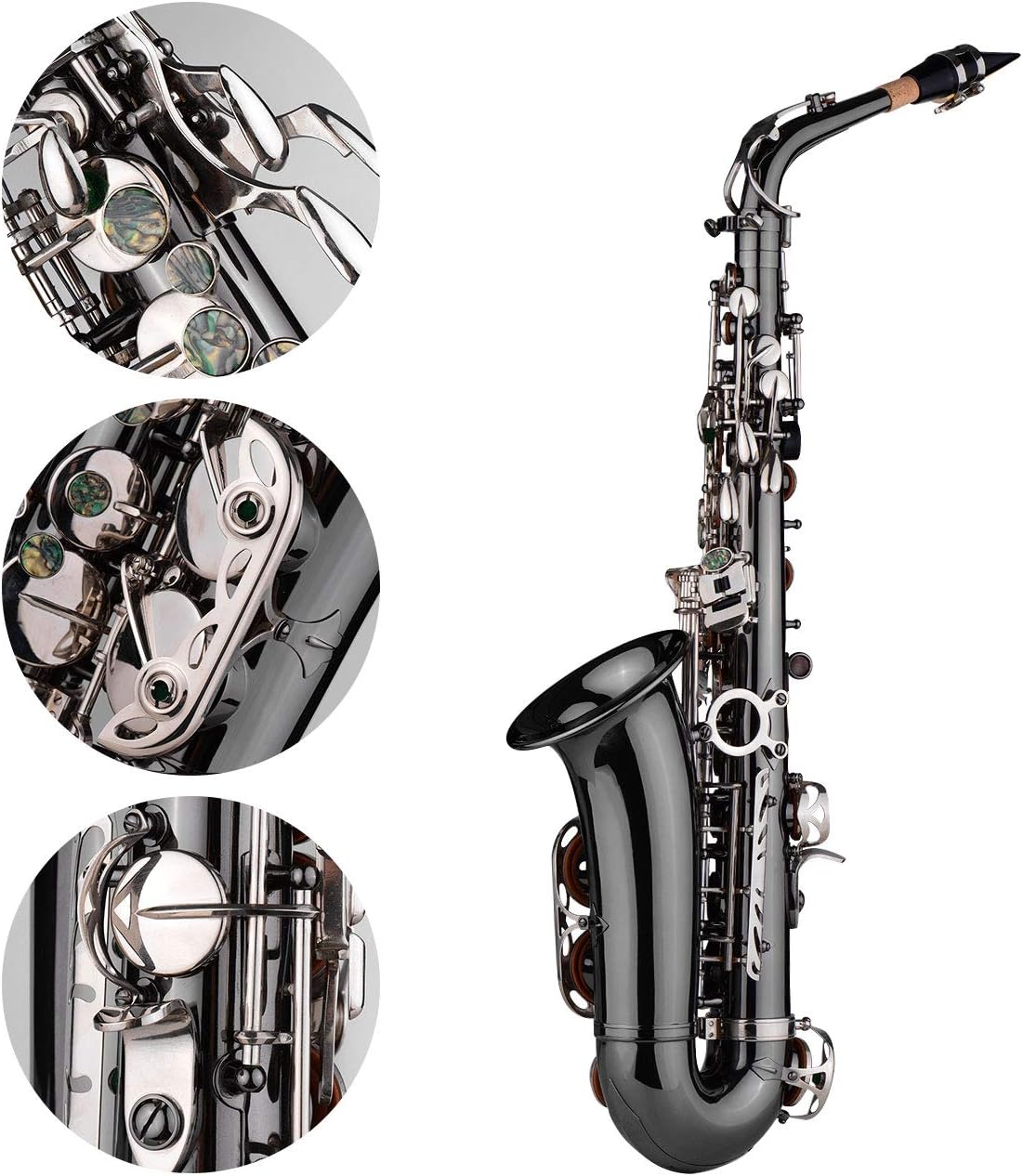 Btuty Eb E-flat Alto Saxophone Professional Brass Bend Sax Black Nickel Plating Abalone Shell Keys with Carrying Case Gloves Cleaning Cloth Straps Grease Brush