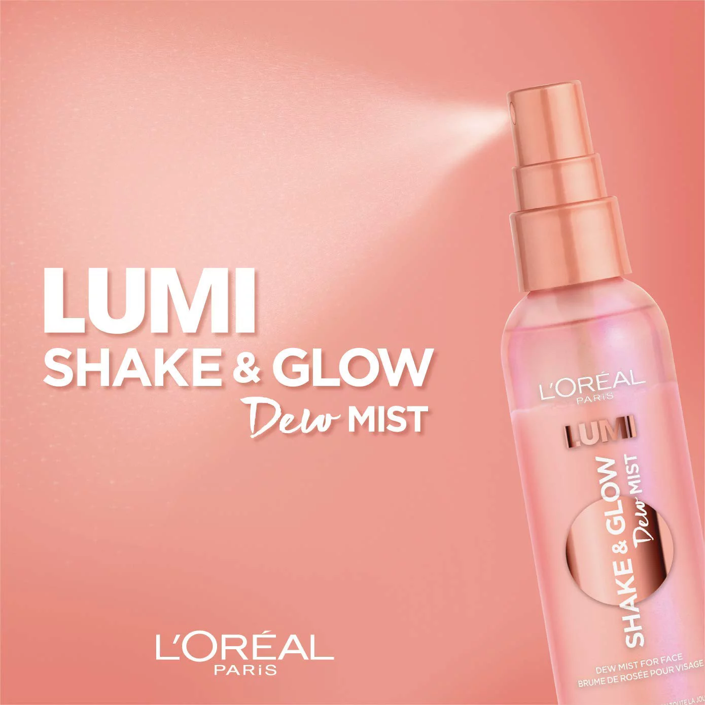 L,Oreal Paris Makeup Lumi Shake And Glow Dew Mist, Hydrating And Soothing Face Mist, Prep And Set Makeup, Energizes Skin With A Healthy Boost Of Hydration, Natural Finish, 3 Fl; Oz.