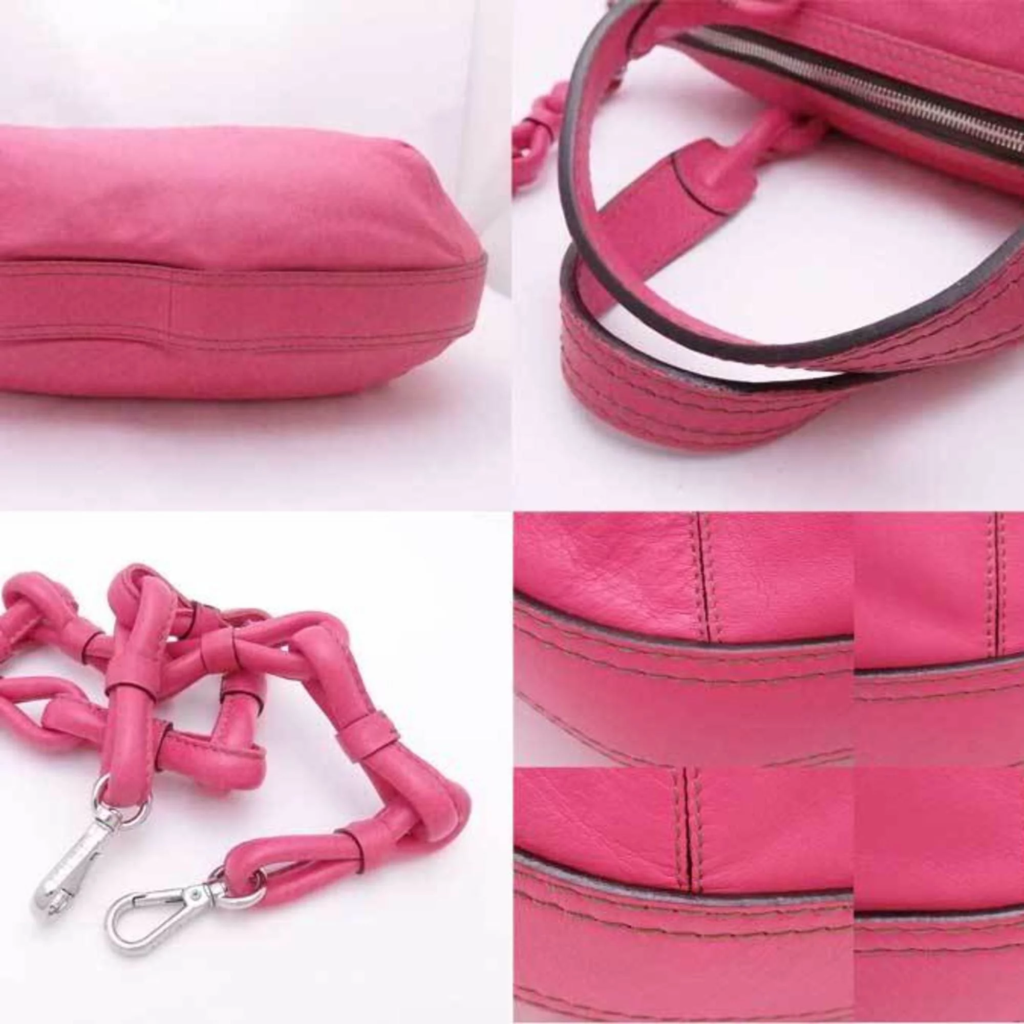 Pre-Owned Loewe LOEWE handbag shoulder bag leather pink silver ladies e54444i (Good)