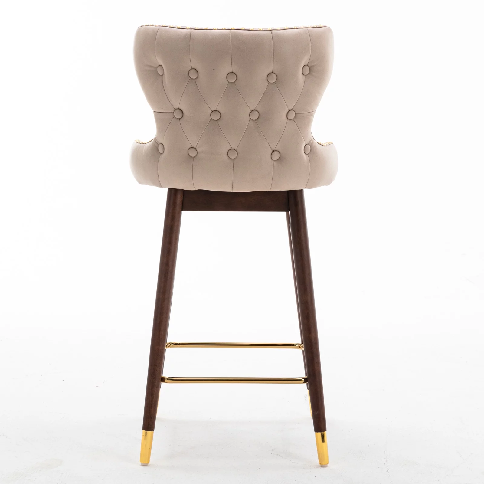 BTMWAY Bar Chairs Set of 2, Modern Upholstered Bar Stools with Gold Nailhead Trim and Solid Wood Legs, Leisure Cushioned Counter Stools with Wing-Back Backrest and Golden Footrest, Beige