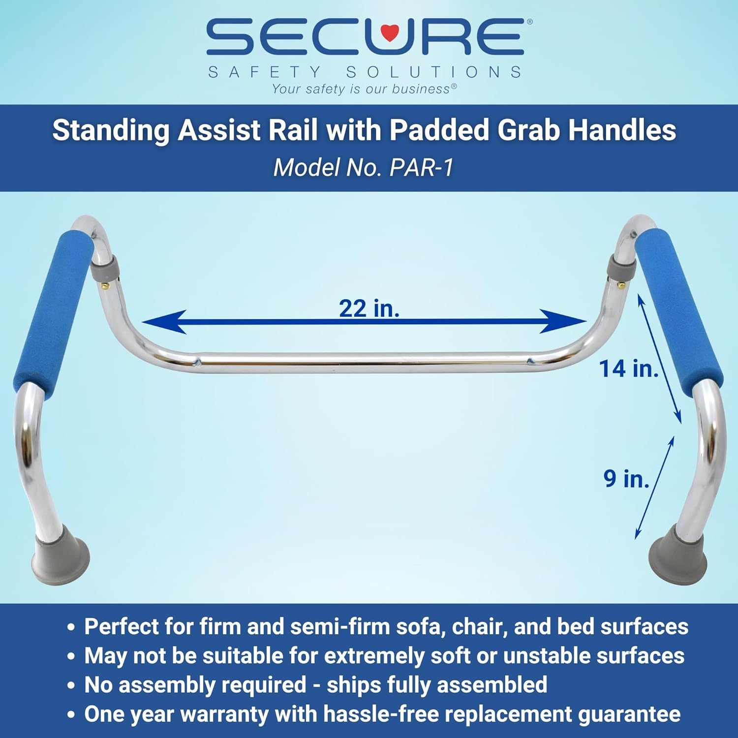 Secure Stand Assist Rail for Elderly with Padded Grab Bar Handles - Chair & Couch Lift Assist Standing Support for Disabled - Handicap Grab Bar Bed Cane Rail for Seniors - Portable Folding Design