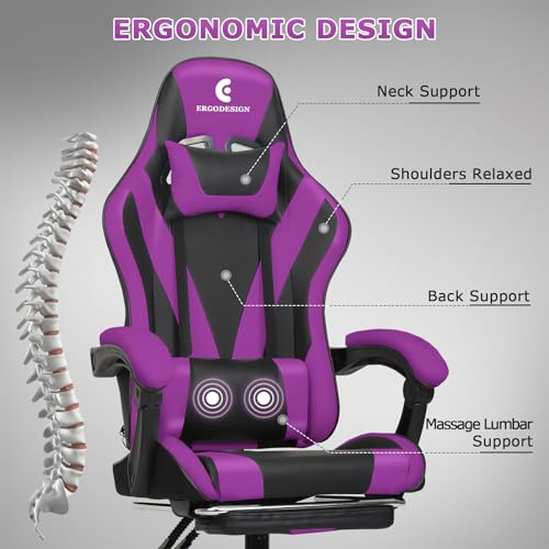 Gaming Chair with Linkage Armrest & Footrest, High Back Video Gaming Chair, Black